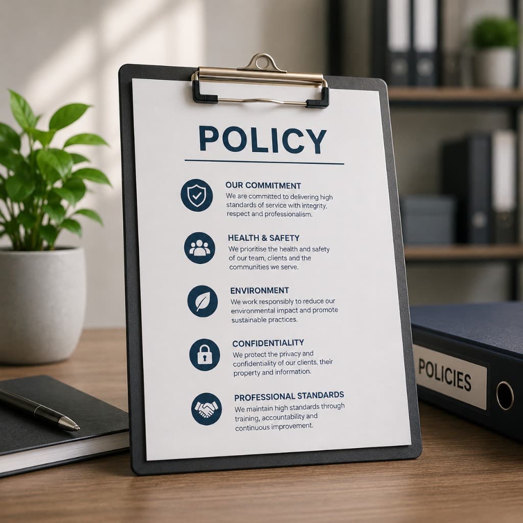 Policy document on a clipboard in an office setting